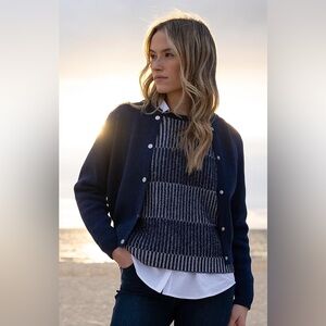 Marble Scotland Cotton-Rich Knit Bomber Jacket Navy Size S